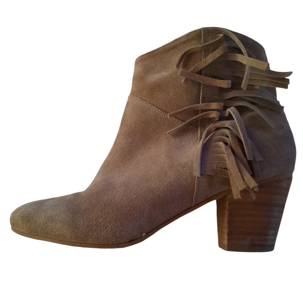 Diba Suede Leather Fringe Tan Booties - Picture 5 of 11